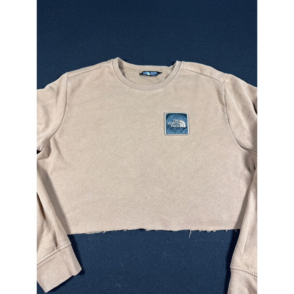 The North Face Tan Cropped Raw Hem Sweatshirt Mens XL Custom Cut Women Oversized